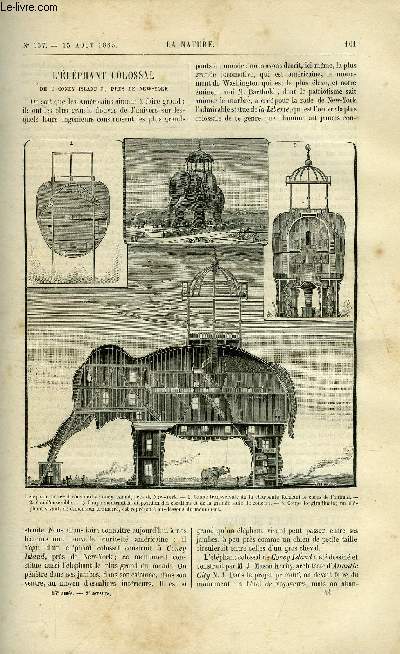 La nature n 637 - L'lphant colossal de coney Island prs de New York par Gaston Tissandier, Du signalement anthropomtrique par Alphonse Bertillon, Nouveau moteur domestique, L'exposition universelle d'anvers, Hma-spectroscope de Maurice de Thierry