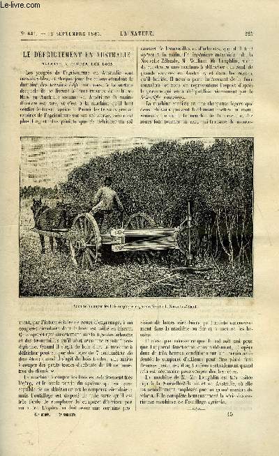 La nature n 641 - Le dfrichement en Australie, machine a couper les bois, Algues des eaux de la bourboule, La vie au fond des mers par H. Filhol, L'lectricit a l'exposition d'Anvers, L'amiral Courbet, Les trains transatlantiques par Al. Laplaiche