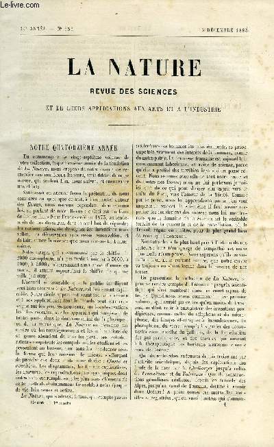 La nature n 653 - Notre quatorzime anne, Les tlgrammes mtorologiques des Etats Unis par L. Teisserenc de Bort, Fabrication mcanique des cartouches par G. Mareschal, Lettres d'Amrique par Albert Tissandier, Filtration des eaux, L'tude