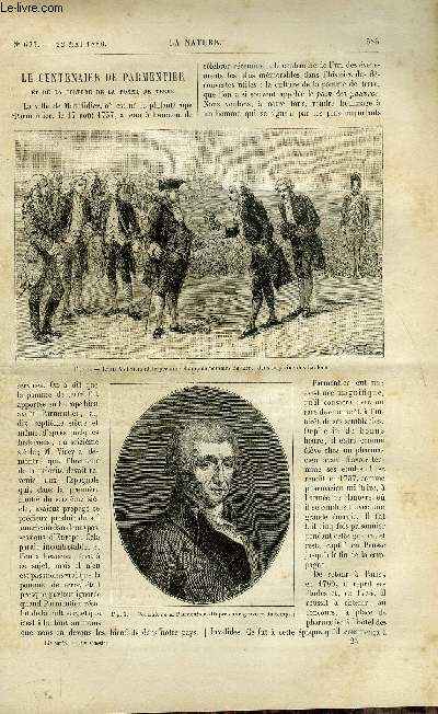 La nature n 677 - Le centenaire de parmentier et de la culture de la pomme de terre par Gaston Tissandier, Pipette destine a prendre la densit des liquides, L'lectricit domestique, Utilisation des forces du Rhone a Genve par C. Dupuy, Hliogravure