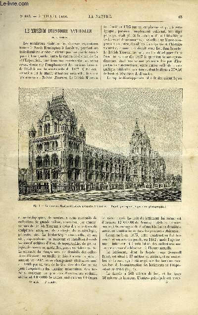 La nature n 683 - Le musum d'histoire naturelle de Londres par J.A. Berly, Matriel roulant a grande vitesse, Tourelles cuirasses de Saint Chamond par lt colonel Hennebert, Explosion de gaz naturel a Murrayville, Un nouveau projet d'expdition