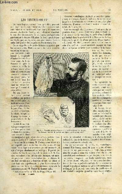 La nature n 684 - Les ventriloques par Guyot-Daubs, L'exposition d'hygine urbaine, le service des eaux a Paris, Voltamtre zinc plomb pour rgulariser et prolonger la lumire lectrique par Emile Reynier, Dcouverte d'un bateau prhistorique