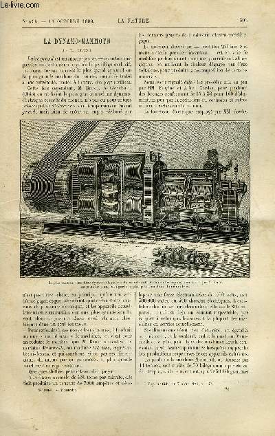 La nature n 698 - La dynamo-mammoth de M. Brush, L'migration aux Etats Unis, La traverse de la manche, Les ruines de Xochicalco au Mexique par Leopold Batres, Desschement du lac copas par G. Richou, Fusil de tir pour les enfants, Moteur a gaz