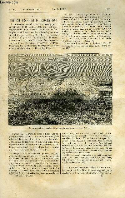 La nature n 701 - La tempte des 15 et 16 octobre 1886, Culture rmunratrice du bl par P.P. Dehrain, Porte d'entre du palais des nonnes a Uxmal par Dsir Charnay, Moteur a coke et a air chaud, L'corce de coto et la cotoine, Le fluor