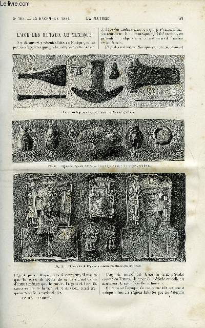 La nature n 708 - L'age des mtaux au Mexique par Leopold Batres, La photographie sans objectif par G. Mareschal, Mirage par rglexion observ a Madras par Gaston Tissandier, Le lige par Arthur Good, les cerfs volants, La fauconnerie au XIXe sicle