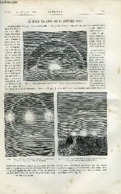 La nature n 715 - Le halo solaire du 28 janvier 1887 par Gaston Tissandier, Le laboratoire de zoologie de la socit scientifique d'Arcachon par F. Bernard, Semelire pour la glace et le verglas, Les grandes usines hydrauliques pour l'irrigation