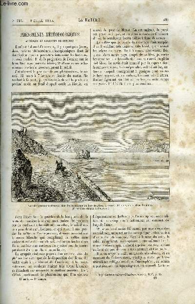 La nature n 723 - Phnomnes mtorologiques, auroles et colonnes de lumire par Henri Lecoq, Les locomotives, L'eau potable et la fivre typhoide par A. Cartaz, La photographie instantane d'un torpilleur a grande vitesse, La tombe Maori au muse