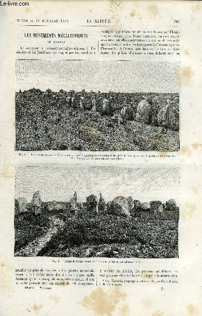 La nature n 750 - Les monuments mgalithiques de Carnac, Le satellite nigmatique de Vnus par Paul Stroobant, Le canot lectrique de la marine franaise par Gaston Tissandier, La machinerie hydraulique des messageries a la gare Saint Lazare par Max