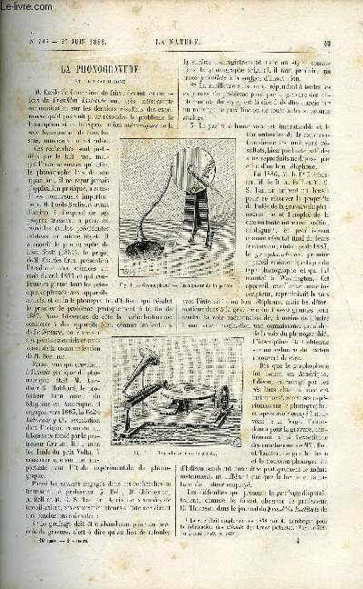 La nature n 786 - La phonogravure et le gramophone, L'association franaise en Algrie par G.M. Gariel, Le serpent a lunettes par F. Mocquard, Compteur d'lectricit de H. Aron par E. Hospitalier, Le tatouage et la peinture corporelle