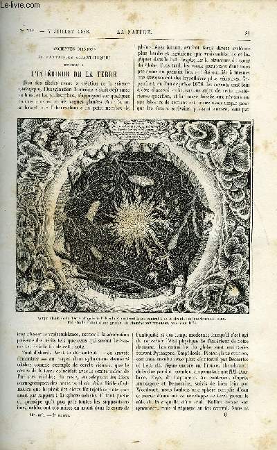 La nature n 788 - Anciennes opinions et fantaisies scientifiques relatives a l'intrieur de la terre par Antoine de Saporta, Balance automatique a niveau constant par Charles Truchot, Une truie monstrueuse par Charles Brongniart, Kashmir, Chambres noires