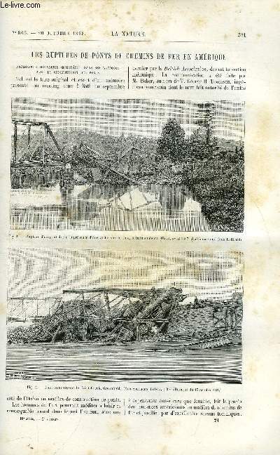 La nature n 803 - Les ruptures de ponts de chemins de fer en Amrique, La fabrication des alliages d'aluminium par les procds Cowles par E. Hospitalier, La station zoologique d'Agler, Plume perforatrice pour la reproduction de l'criture ou des dessins