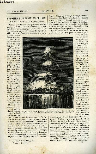 La nature n 833 - Exposition universelle de 1889 par Gaston Tissandier, Photographie judiciaire a la prfecture de police de paris par Alphonse Bertillon, Le hannetonnage par Flix Hment, Comment on fait parler les sourds muets, Les expriences