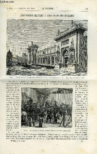 La nature n 850 - L'exposition militaire a l'esplanade des Invalides par G. Bthuys, Les ballons captifs par Gaston Tissandier, Les courses de taureaux et les courses landaises par Daniel Bellet, Une crmonie bouddhique a Paris, Nouvel acarien parasite