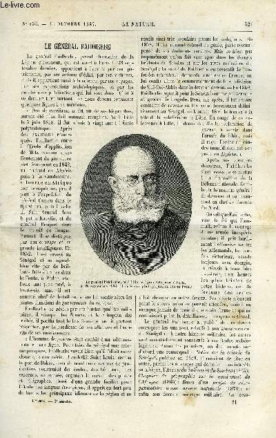 La nature n 855 - Le gnral Faidherbe par Gaston Tissandier, Les chemins de fer du Japon par Daniel Bellet, Les cabestants lectriques de la compagnie du nord a l'exposition universelle de 1889 par Max de Nansouty, L'anthropologie, Les roches troues