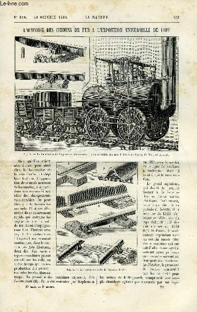 La nature n 856 - L'histoire des chemins de fer a l'exposition universelle de 1889, Le pont sur la manche, L'exposition du Brsil au champ de mars a Paris, L'exploitation des forts aux Etats Unis, Le palais des colonies a l'exposition universelle