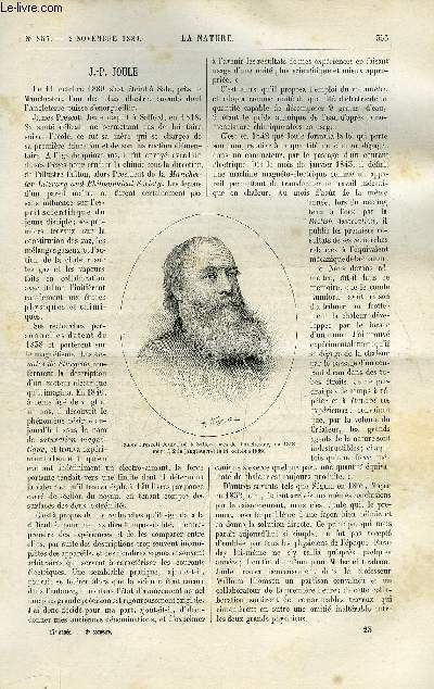 La nature n 857 - J.P. Poule, Exposition universelle de 1889 par Paul Gahry, La statue de J.B. Dumas, Utilisation de la force des vagues, La conqute du pole nord, La longue paume et le congrs des exercices physiques, Les moteurs thermiques, Le voyage