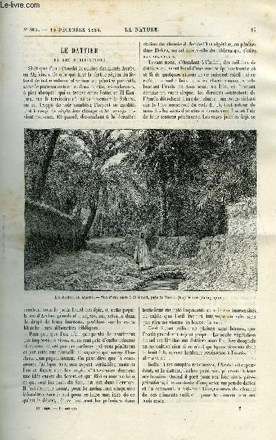 La nature n 863 - Le dattier et ses utilisations par J. Dubowski, Travaux du bureau international des poids et mesures, Le phare de port vendres, Le thylacine cynocphale par E. Oustalet, La photographie avec un trou d'aiguille