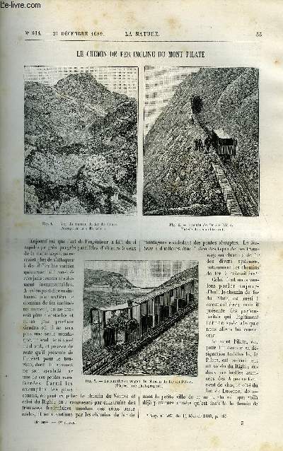 La nature n 864 - Le chemin de fer inclin du mont pilate par Daniel Bellet, La scandinavie prhistorique, La monnaie de nickel, Les transports a minas geraes au Brsil, Le torpilleur de haute mer