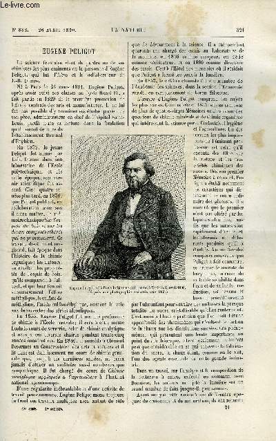 La nature n 882 - Eugne Peligot par Gaston Tissandier, L'exposition de l'levage de l'enfance par F. Landrin, Passerelle portative improvise pour l'infanterie, La station centrale Edison a Brooklyn, Les ftes publiques