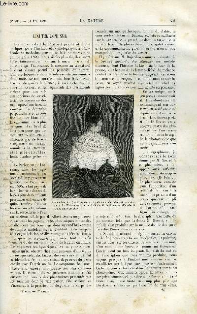 La nature n 887 - L'autographisme par Dr A. Cartaz, Les vaccinations antirabiques a l'institut Pasteur, Rgulateurs de lumire lectrique par Paul Gahry, La micrographie applique a l'tude des bois, La navigation sous marine