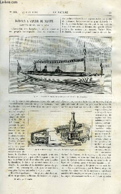 La nature n 890 - Bateaux a vapeur de naphte par L. Knab, Les voyages autour du monde par Jacques Lotard, Le nettoyage des rues par Daniel Bellet, Palmiers en Portugal par Ernest Bergman, Nouveau filet plagique a fonctionnement automatique, L'clairage