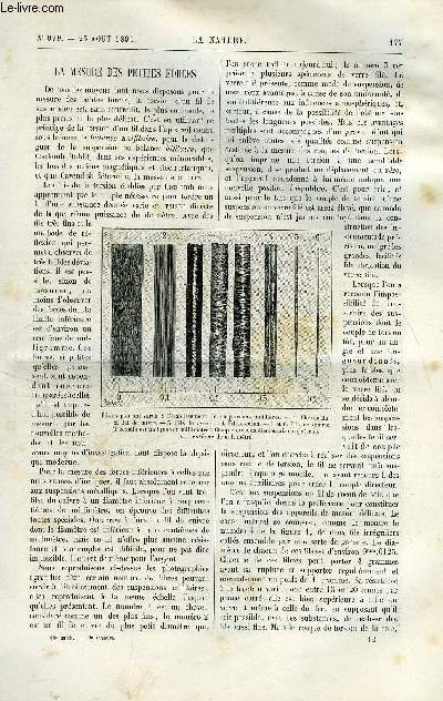 La nature n 899 - La mesure des petites forces par E. Hospitalier, L'aqueduc de Serino et la distribution des eaux de Naples, Poulie a diamtres variables, Le figuier de Roscoff, La Rochelle et son nouveau port de la Pallice