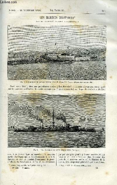 La nature n 912 - Les marines militaires, navire cuirass italien sardegna, Le traitement de la phtisie, Train de chemin de fer renvers par le vent par Gaston Tissandier, La station de zoologique marine d'endoume, a Marseille par Jacques Lotard