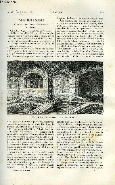 La nature n 927 - L'puration des eaux pour l'alimentation des villes par P. Lauriol, La rcente ruption volcanique a l'ile Vulcano par Jean Platania, Souvenirs d'un voyage autour du monde par Albert Tissandier, Jonction des cordes, La boucle de vapeur