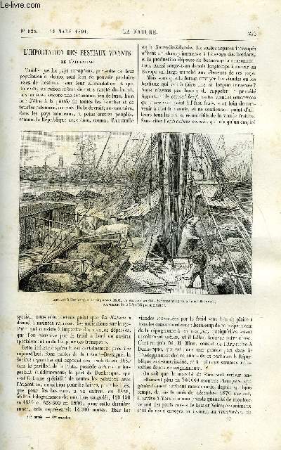 La nature n 928 - L'importation des bestiaux vivants de l'Argentine par Daniel Bellet, Les moteurs a gaz, Caisson flottant pour la rparation des navires par G. Richou, Les plantes dans les appartements, La mesure lectrique industrielle, La pierre