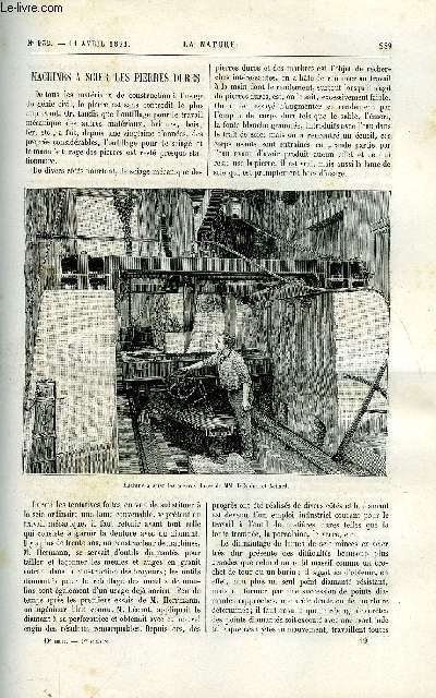 La nature n 932 - Machines a scier les pierres dures par L. Knab, La grande pyramide par F. de Ballore, Les panoramas par Germain Bapst, Etude exprimentale des exercices physiques, la vitesse du coup de canne, Sonnette lectrique pour enfoncer les pieux