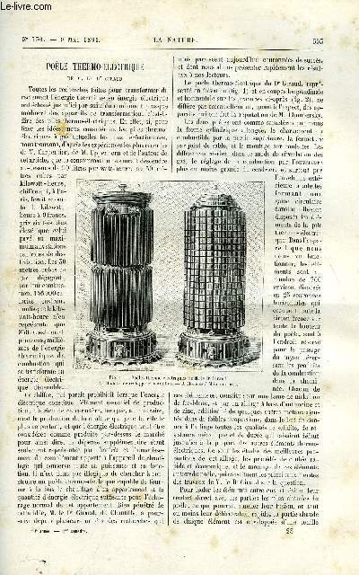 La nature n 936 - Pole thermo-lectrique de M. le Dr Giraud par E. Hospitalier, Le manipour par G.M., L'analyse des vins par A. Hbert, Tir sur un ballon, La salle des instruments de la Tour Eiffel au bureau central mtorologique par Alfred Angot