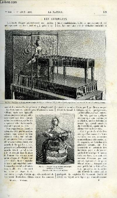 La nature n 948 - Les automates, Le service cartographique de la Grande Bretagne par Daniel Bellet, Aux iles balares par Lon Leleux, Collections rapportes du Turkestan oriental et du Tibet, Etudes sur la locomotion animale par Gaston Tissandier