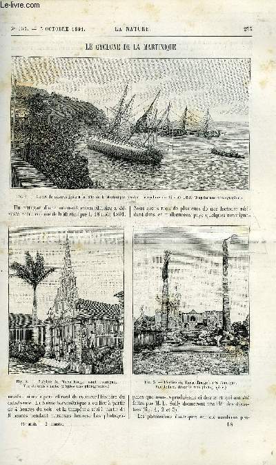 La nature n 957 - Le cyclone de la Martinique par Gaston Tissandier, Les expriences de Lauffen-Francfort par E. Hospitalier, L'artillerie de la marine franaise par L. Renard, Les mines d'or du Transvaal par L. de Launay, Les roches a figures animes