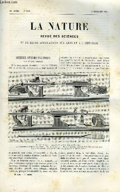 La nature n 966 - Soudure dynamo-thermique des mtaux ductiles, Les tremblements de terre au Japon a propos de la catastrophe du 28 octobre 1891 par Emile Cartailhac, Locomotives a grande vitesse, Les phosphates du Dekma en Algrie par Stanislas Meunier