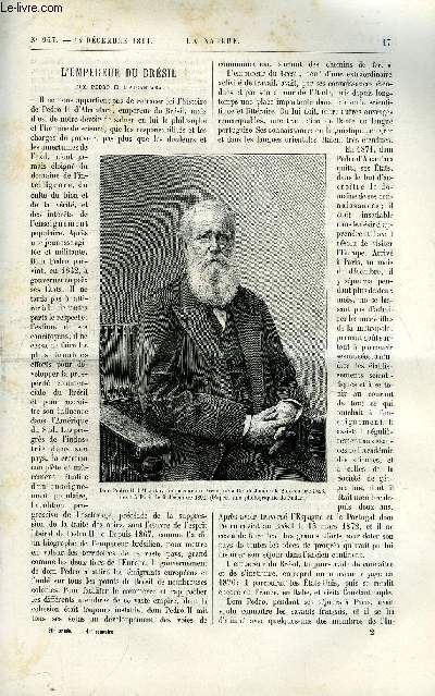 La nature n 967 - L'empereur du Brsil, Dom Pedro II d'alcantara par Gaston Tissandier, La science pratique, un outil multiple par Arthur Good, La photographie et les couleurs par H. Fourtier, Le passage des rivires par la cavalerie par L. Renard