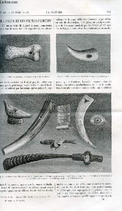 La nature n 981 - Du sifflet chez les peuples primitifs , suite avec gravures dans el texte de sifflets primitifs. Expriences de grande vitesse aux Etats Unis - chemin de fer avec gravures dans le texte d'une locomotoive  grande vitesse et d'un train