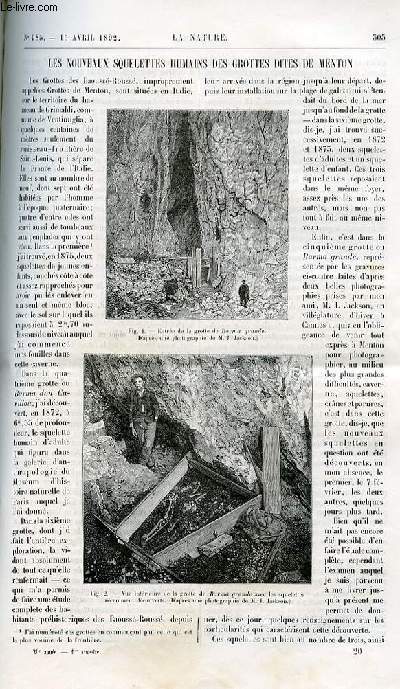 La nature n 985 - Les nouveaux squelettes humains des grottes dites de Menton avec gravures dans le texte. Le fusil  rptition en 1892,suite avec gravures dans el texte de fusils  rptition et tableau pleine page comapratif donnant