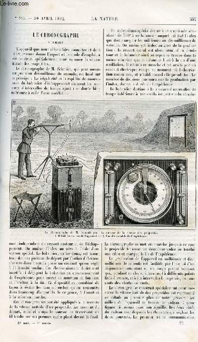 La nature n 987 - Le chronographe Schmidt avec gravure dans el texte de l'appareil. Projections polychromes  l'aide de photos non colores avec reproduction de ces photos dans le texte. L'ivoire en Afrique. La coupole oscillante de Saint Chamond