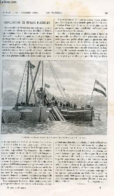 La nature n 1021 - Canalisation en tuyaux flexibles avec gravure dans le texte. Le viloncelle-piano avec gravure dans le texte de l'instrument et d'un alto-piano. Solanes  cultiver avec gravures dans le texte de 5 sortes de solanes par A. L. Clment