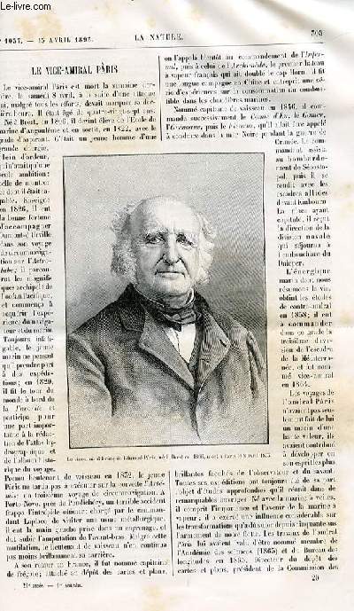 La nature n 1037 - Le vice-amiral Pris avec portrait dans le texte. Pompe lvatoire rotative. Les presses  forger - leur emploi  bord des navires de guerre illustr de gravures dans le texte de presses  forger. Le castor avec page de deux gravures