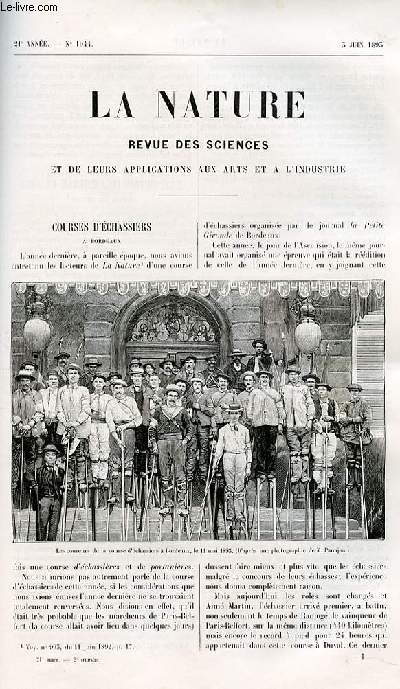 La nature n 1044 - Courses d'chassiers  Bordeaux par Gaston Corni avec une gravure dans le texte des coureurs de la course  Bordeaux le 11 mai 1893. Electricit pratique - conjoncteur-disjoncteur automatique avec gravure dans le texte. Les mains