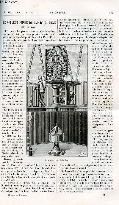 La nature n 1055 - Le nouveau phare du cap de la Hve prs du Havre avec gravure dans le texte de la lentille du phare. Explorations souterraines dans l 'Ardche en 1892 avec cartes dans le texte et gravures. Les Pa-Pi-bri du Jardin d'Acclimatation