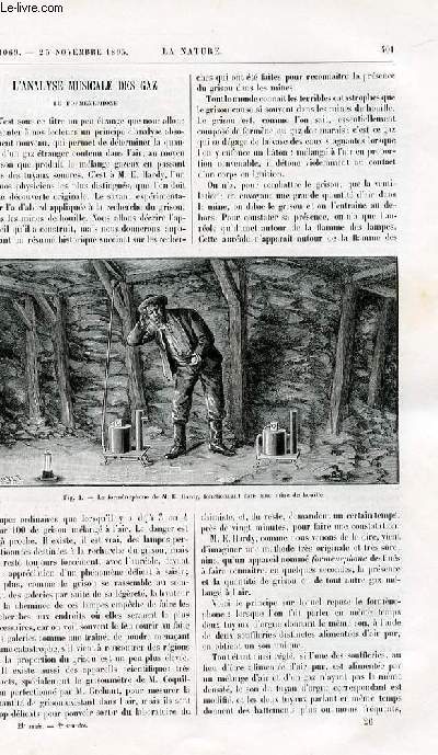 La nature n 1069 - L'analyse musicale des gaz - le formnephone avec gravure dansle texte de l'appareil de E. Hardy et schmas de ce dernier. Appareil photographique - le cinquante plaques avec gravure dans le texte. Un coup de mer  Morsalines
