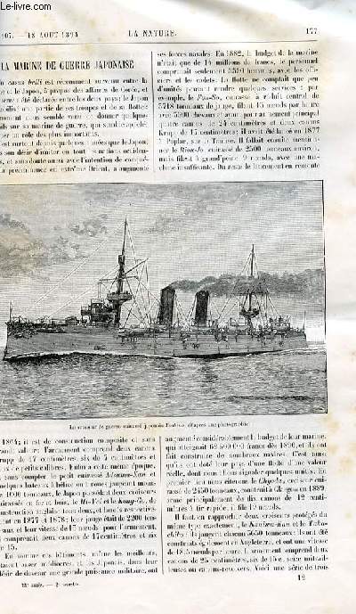 La nature n 1107 - La marine de guerre japonaise avec gravure dans le texte d'un croiseur de guerre japonais Yoshino. L'chauffement et l'inflammation spontane des foins par Berthelot. La maladie des bls et l'oscine de l'avoine avec gravure