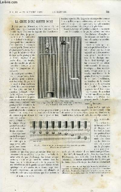 La nature n 1116 - La chute d'une goutte d'eau. Le kintoscope d'Edison avec gravures dans le texte de la machine. Les arbres nourriciers du gui par De Rocquigny - Adanson. Forts de la province de Washington aux Etats Unis illustr de gravures