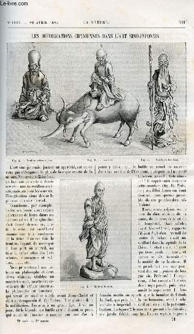 La nature n 1142 - Les dformations craniennes dans l'art sino-japonais avec gravures dans le texte. Les superstructures des navires de combat illustr de gravures dans le texte (le Breadnought,le magenta). Les insectes fossiles des temps primaires