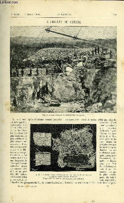 La nature n 1188 - L'amiante du Canada par A. Ladureau - Les Mfaits de la Foudre aux tats-unis - Elephants dbardeurs et coltineurs par Ch Marsillon - La Frquence des orages par J.R Plumandon - Le Dveloppement en france des tramways a traction