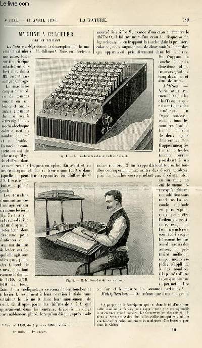 La nature n 1193 - Machine a Calculer par P. Lauriol - Les Constructions de la marine de Guerre Britanique par D.B - Valeur sanitaire du paysage en Bois par Dr Z - La Photographie pratique une chambrd d'atelier - Les Rayons X et Le diamant