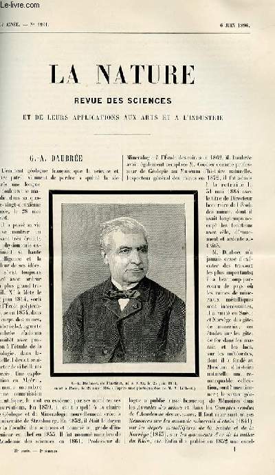 La nature n 1201 - G. A. Daubre. UnLa traite des vaches dans le plateau central. Locomotion arienne : description du vol mcanique. La presion atmosphrique dans les puits profonds. Origines de l'art ornemental. Phto-chromoscope stroscopique