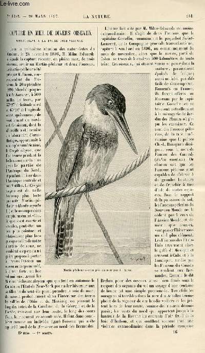 La nature n 1242 - Capture en mer de divers oiseaux appartenant  la faune continentale. Le bateau rouleur. L'homme-momie. transmission de l'nergie lectrique aux chemins de fer du nord  Paris. Le origines de Monaco. La brouette avant Pascal. L'chelle